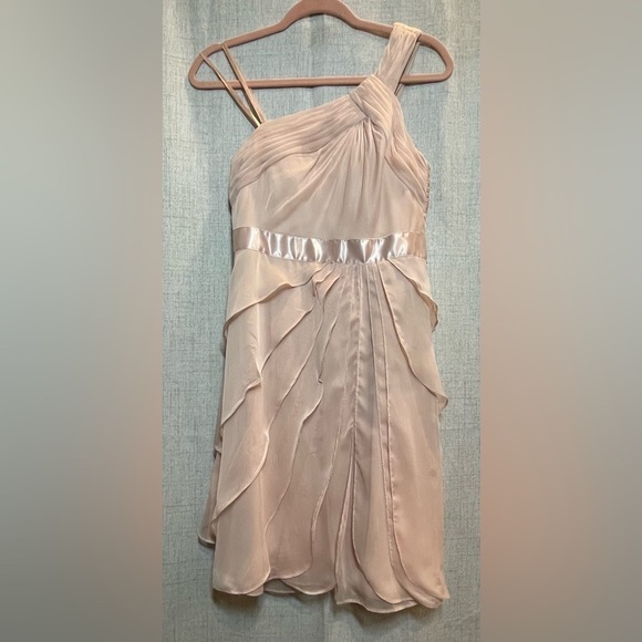 ADRIANNA PAPELL pale pink one shoulder pleated petal design formal dress. 2 - Picture 2 of 6